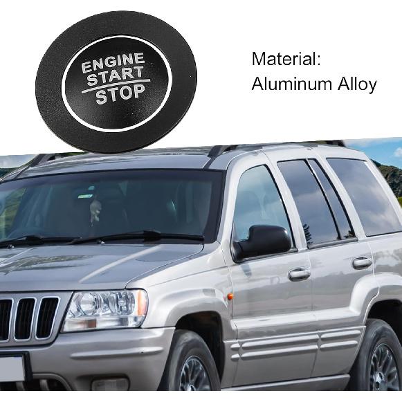 Engine Start Stop Button Cover Push Start Button Trim Sticker for Jeep Grand Cherokee 2014- Aluminum Alloy Black (Set of 2)