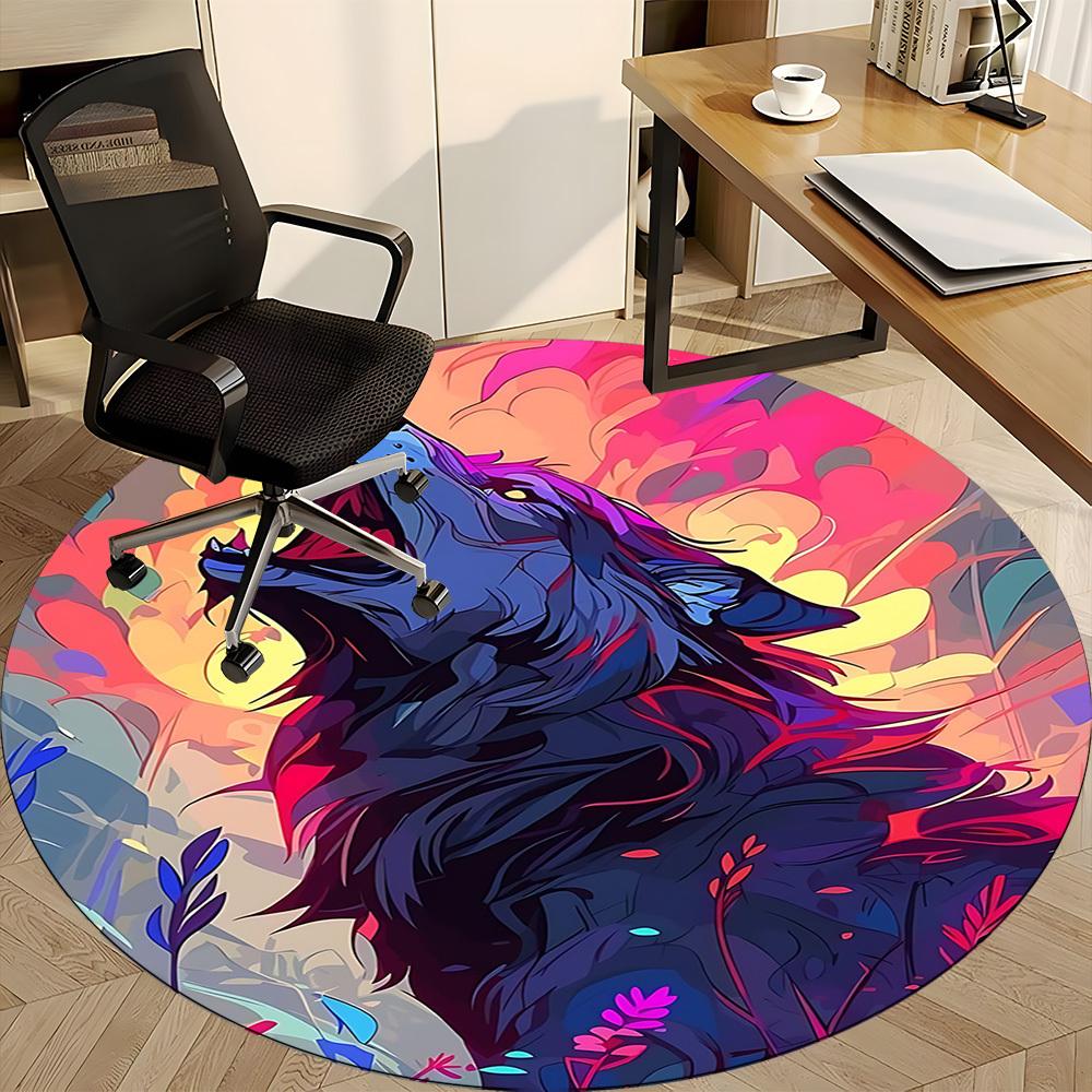 1PC Wolf Fantasy Office Round Area Rug, Mat Suitable For Office, Under Office Chairs Bedroom Living Room Home Decor, Room Deco