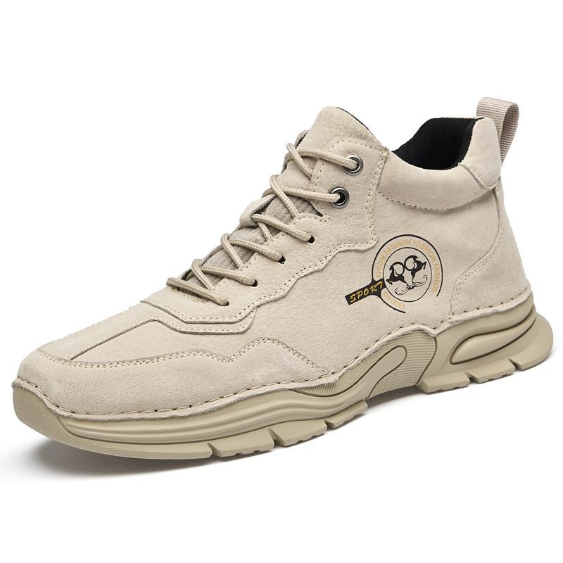 2025 new autumn and winter velvet cotton shoes medium and high top outdoor fashion casual pigskin sports hundred tower soft sole men's shoes