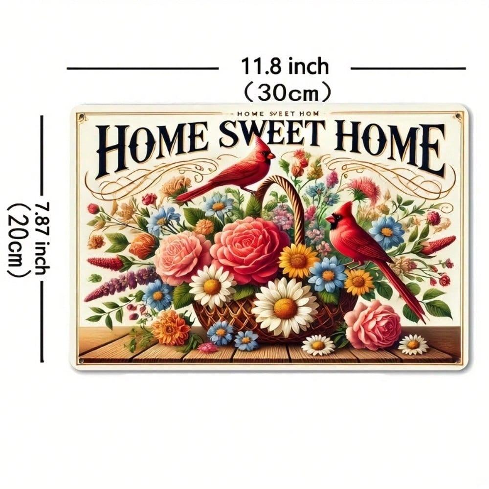 Metal Wall Decor Home Sweet Home Floral Bird Sign Vintage Rustic Room Hanging Indoor Outdoor