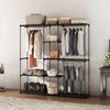 Portable Wardrobe, Open Clothes Wardrobe with 8 Shelves, 3 Hanging Rails, Black