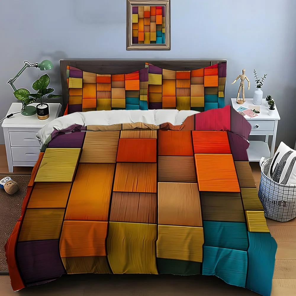 3D Honeycomb Square Gradient Color Print Bedding Set Duvet Cover 1 Duvet Cover 2 Pillowcases Adult and Boys Bedding Set Luxury