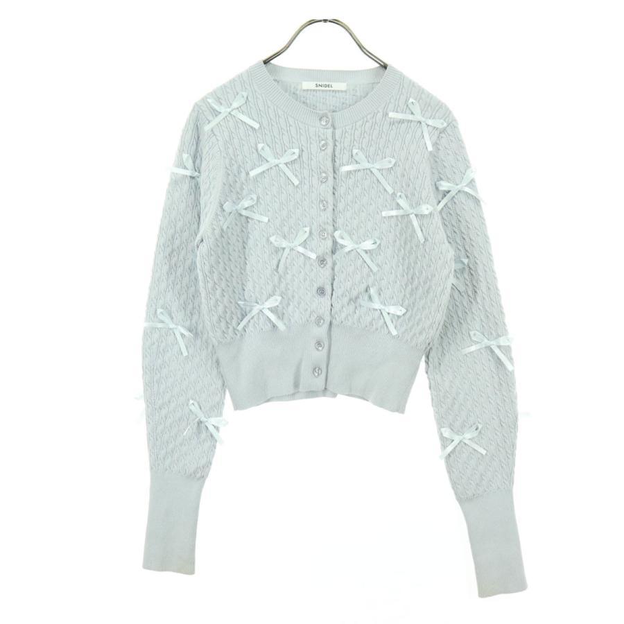 SNIDEL Ribbon Long Sleeve Ribbon Motif Cable Knit Cardigan F Gray SWNT241156 Women s Old Clothes Used