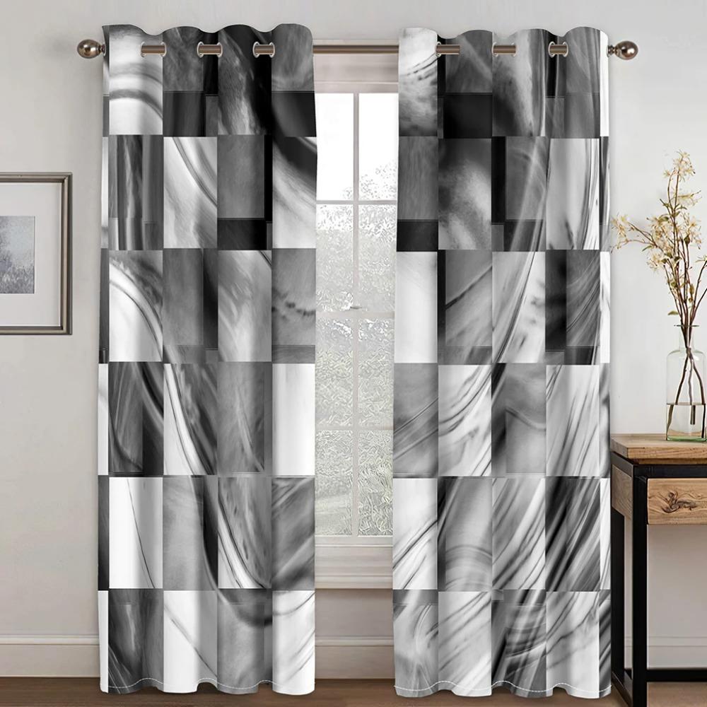 Black White Abstract Geometric Blocks Cube Red Curtains Suitable for Living Area Kids Bedchamber Bathroom Kicthen Door Home Decoration