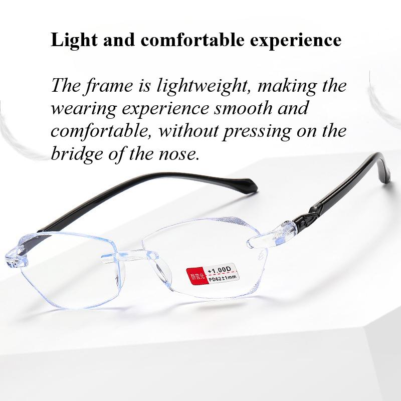 Women Diamond High Definition Reading Glasses Luxury Rimless Eyeglasses Anti-blue Presbyopia Glasses For Eye Protection
