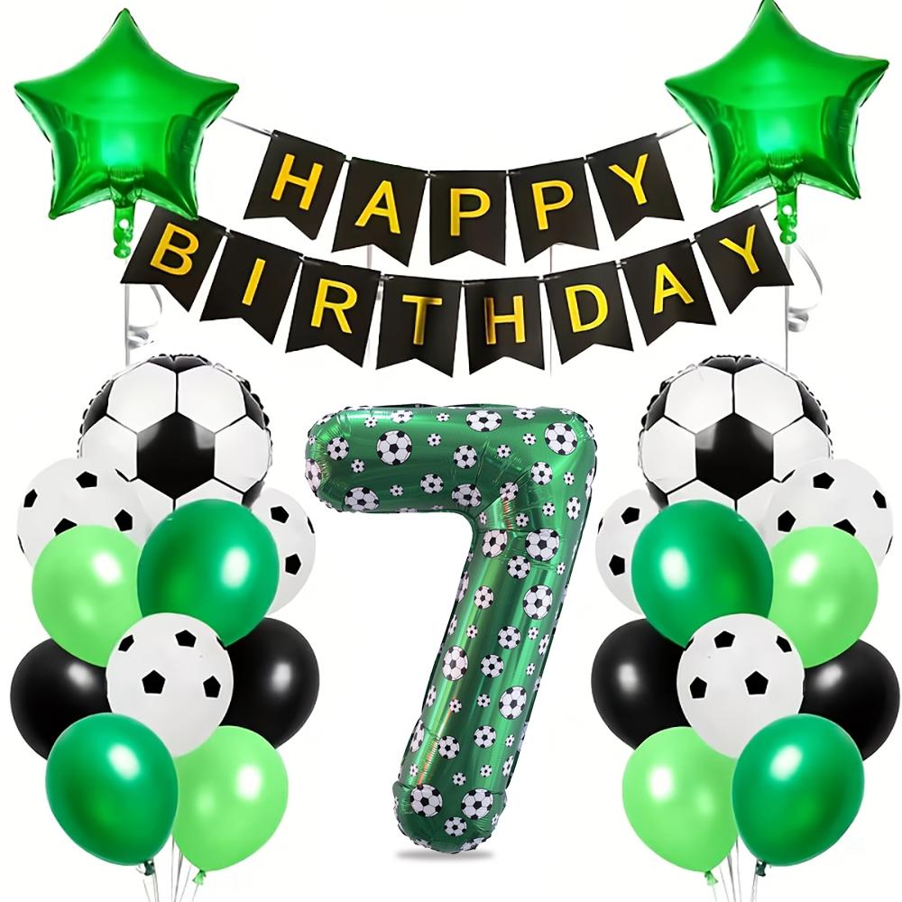 Football Number Balloon Set 0-9 Pentagram Balloons Happy Birthday Banner for Football Themed Birthday Party Decoration
