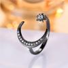 Charm Female Crystal Moon Star Open Ring Black Gold Color Vintage Wedding Jewelry For Women