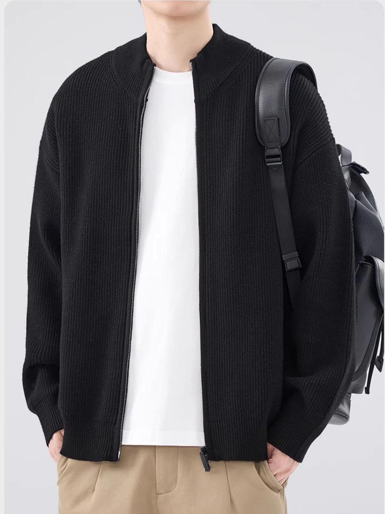 Men's Trendy Loose Knit Stand-Up Collar Zipper Cardigan - Autumn/Winter Versatile Outerwear.