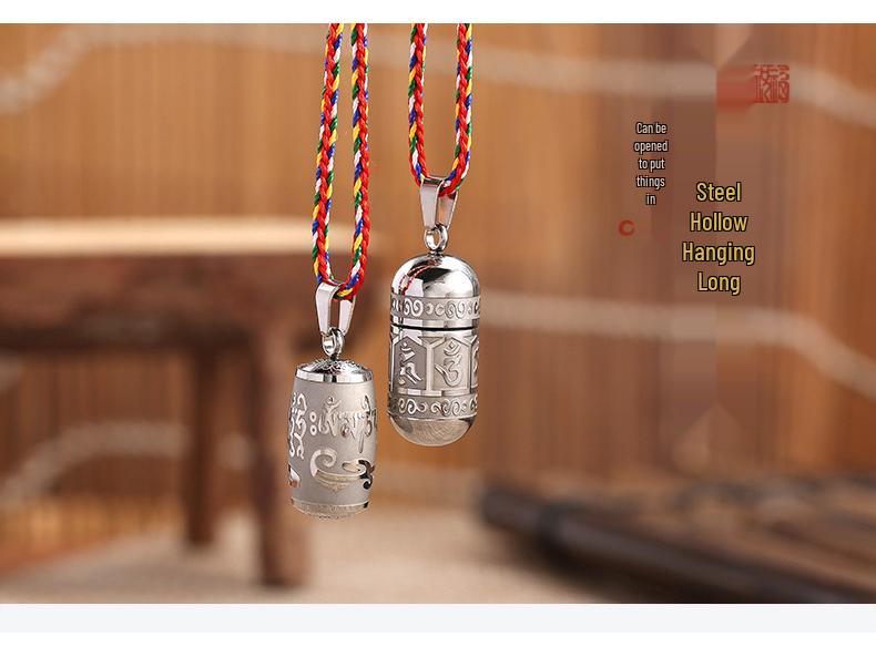 Titanium Steel Lengyan Mantra Pendant Necklace - Retro, Openable Amulet for Men & Women