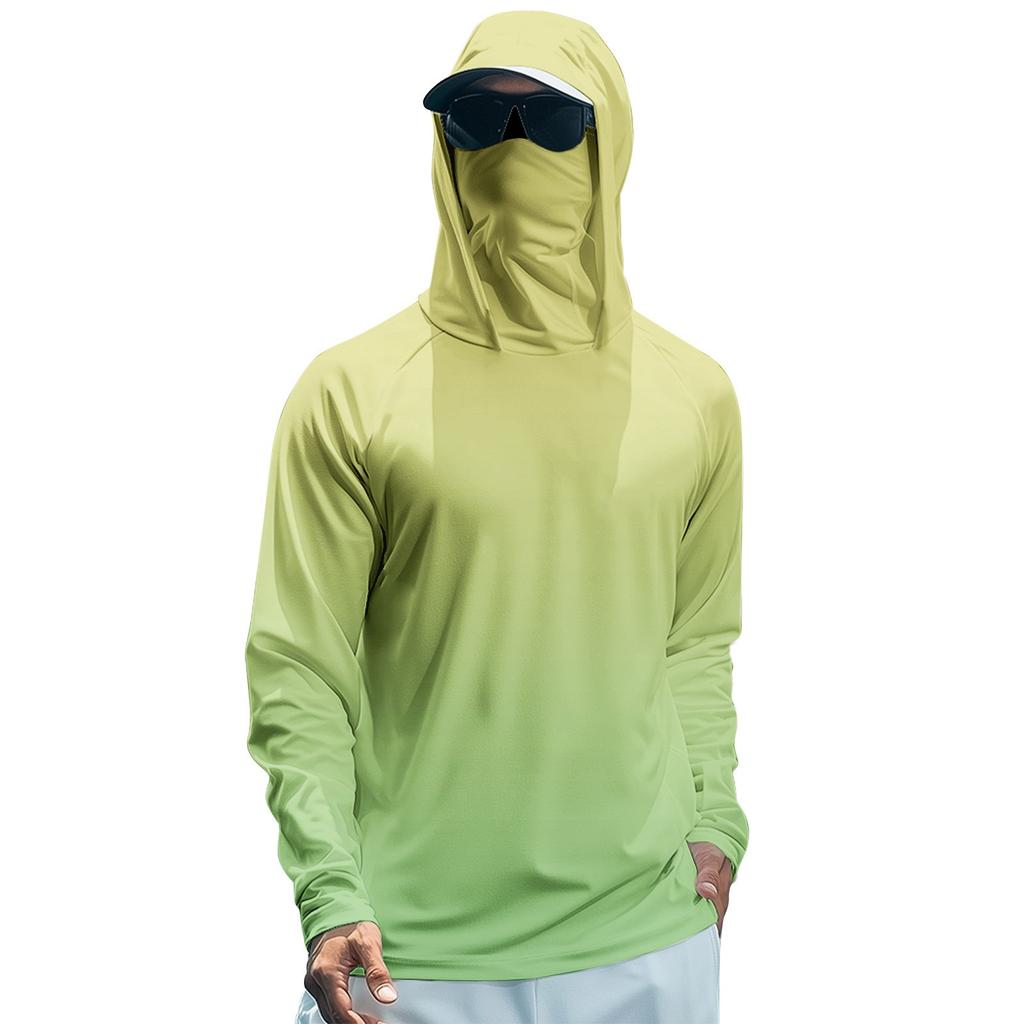 Men's Summer Gradient Color Quick-drying Long-sleeved T-shirt Sun Clothing Fishing Fitness Sports Hooded Long-sleeved Top