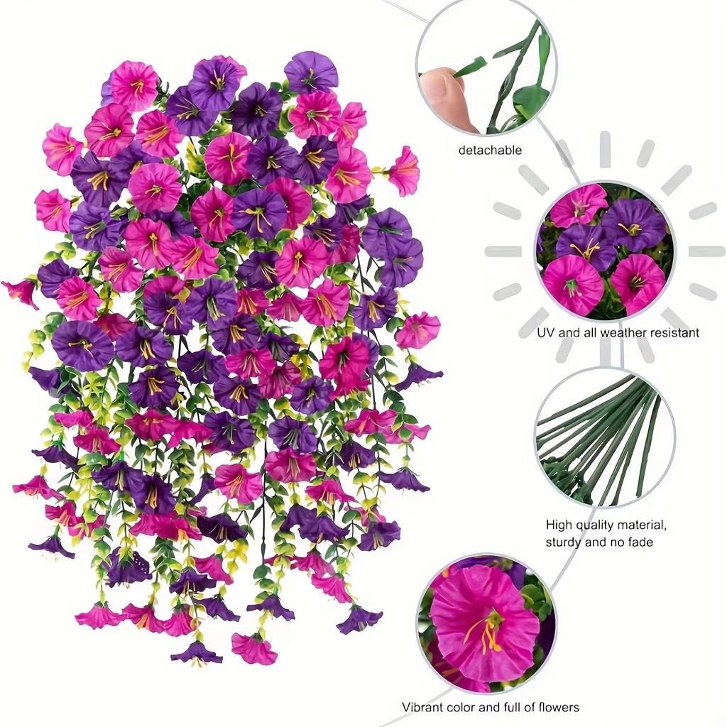 Fake Morning Glory Hanging Flowers-Artificial Petunias Plants For Home Garden Wall Hanging Wedding Party Festival Decoration