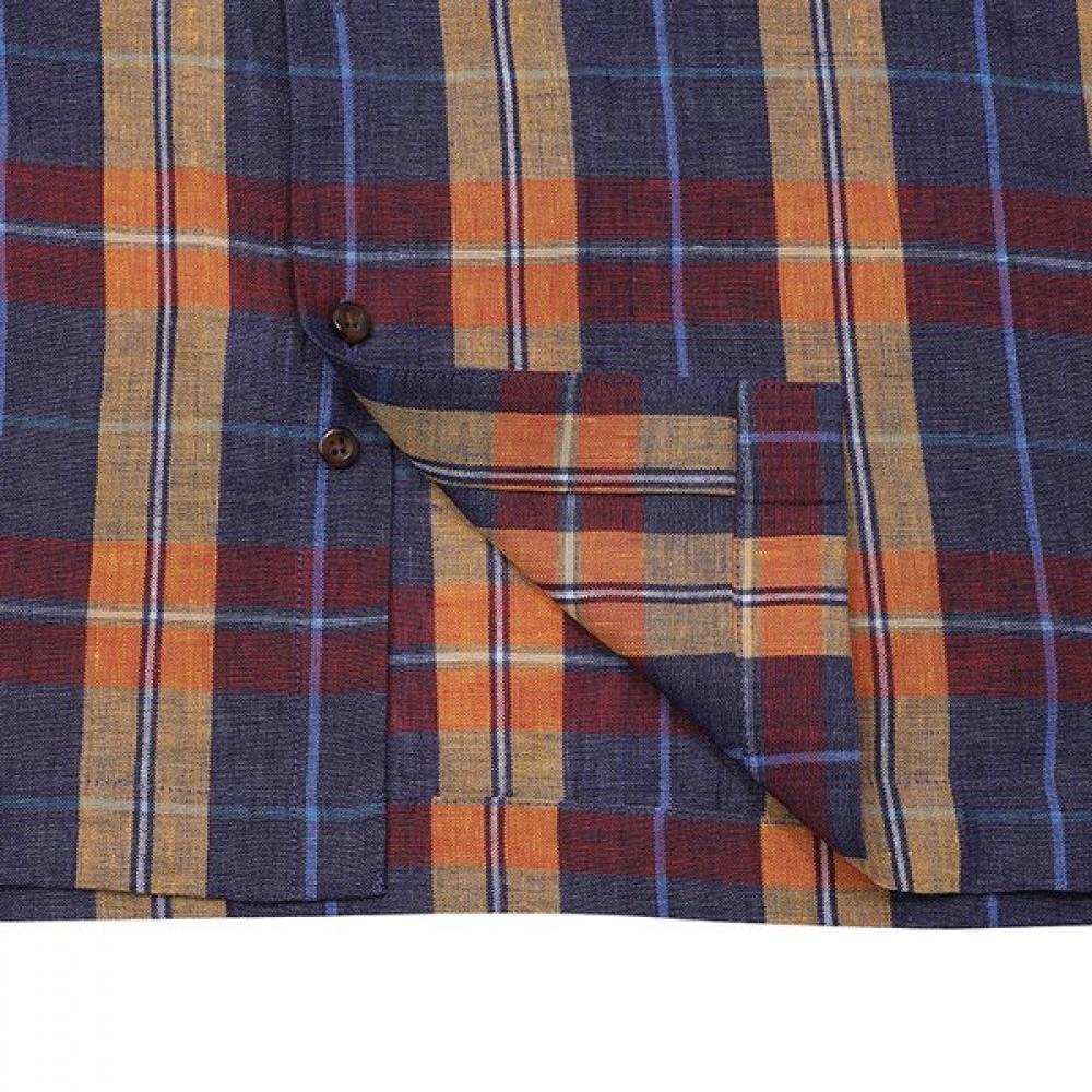 Renoma Linen Check Short Sleeve Classic Shirt [rousg1230 Ye]