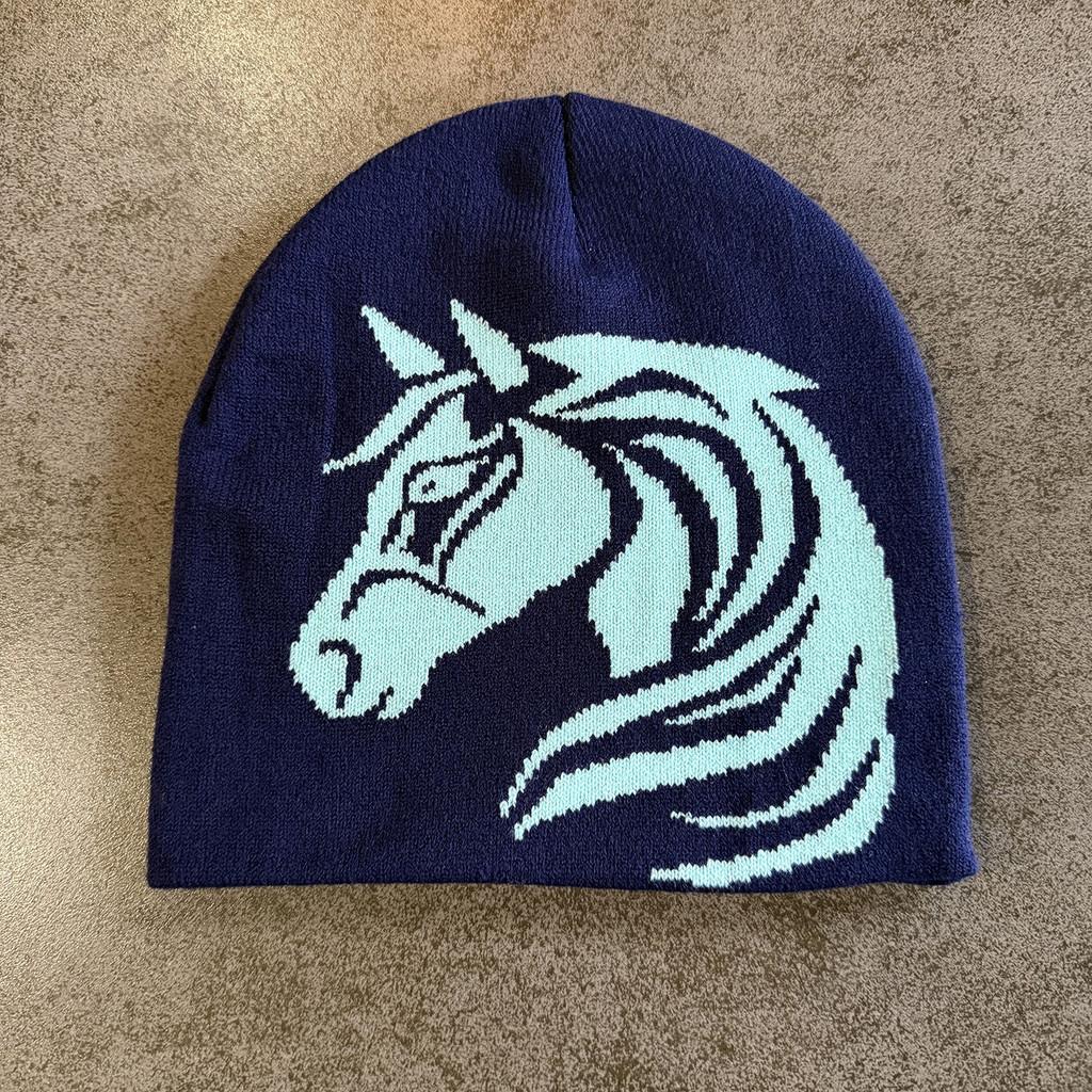 Pony Pattern Wool Beanie With Warmth And Foldable Design For Autumn Winter Fashion