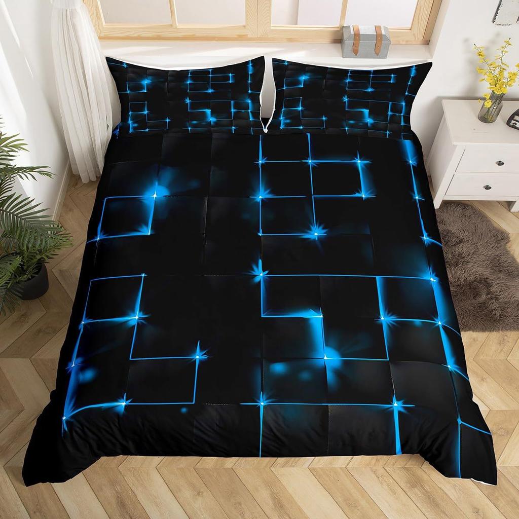 Pink Blue Neon Light Three-Piece Quilt Cover Digital Printing Bedding Set Honeycomb Bed Cover