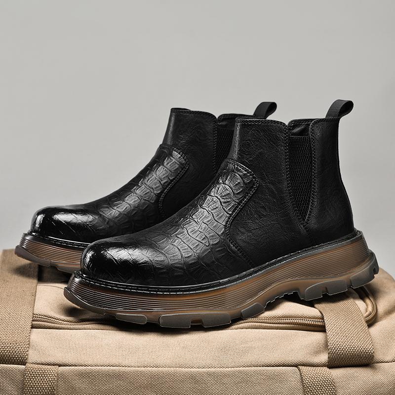 Fashion2024 New Black Leather Boots for Men Winter Boots Men Waterproof Lace Up Short Ankle Boots Men Hiking Boots Bottes Pour Hommes