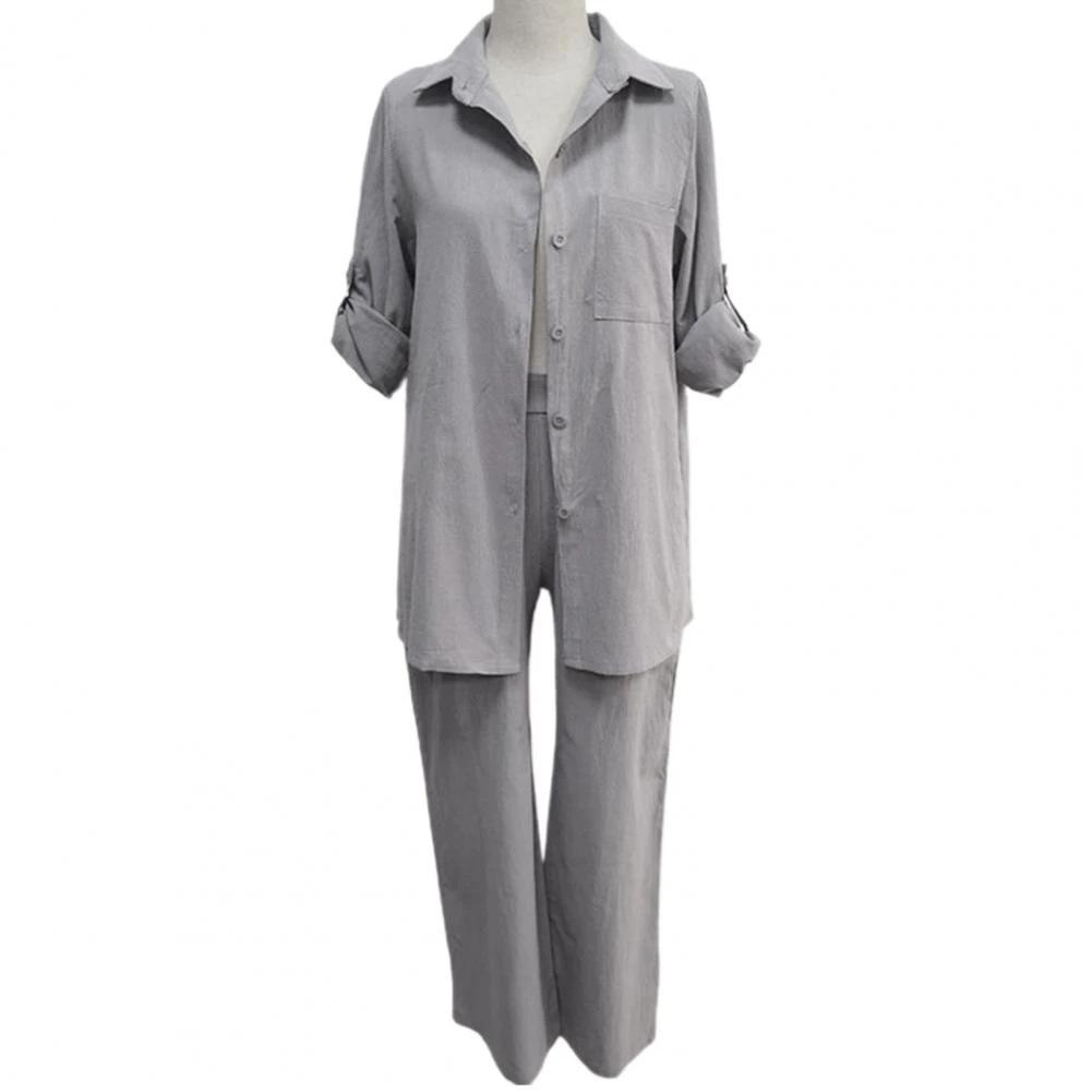 2024 Spring/Summer Women's Lapel Long Sleeve Cardigan and Pants Two-Piece Set