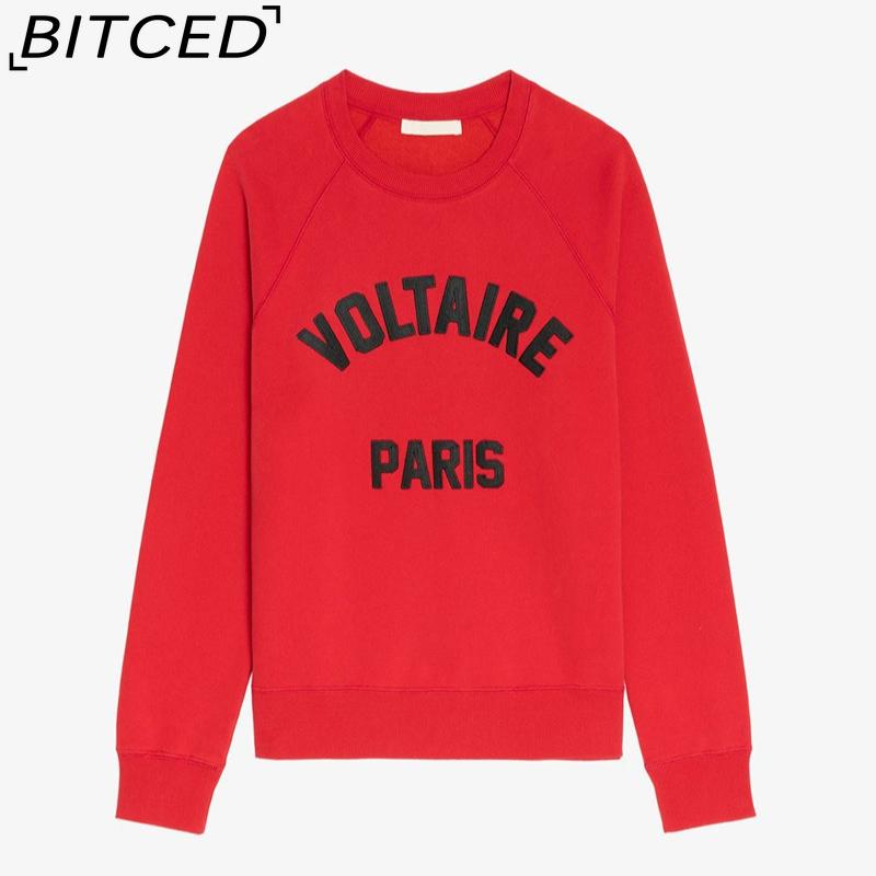 Женский осенне-зимний свитшот BITCED с вышивкой, спущенной линией плеча, круглым вырезом S