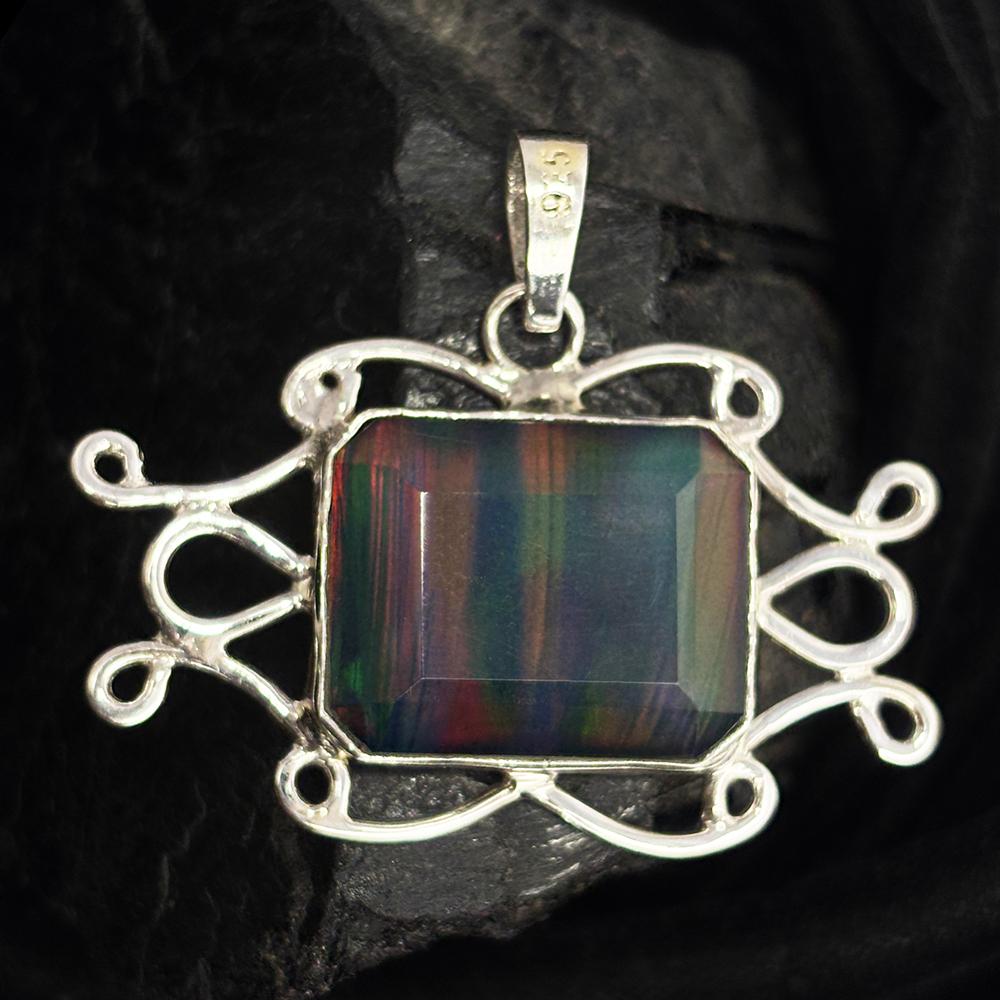 CERTIFIED 32 Ct Natural Opal 925 Sterling Silver Emerald Pendant Gift For Him