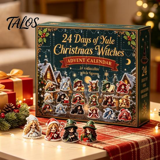Decorative Figures for Window Christmas Witches Advent Calendar 2026, 24 Days Yule Countdown Box, 2D Artistic Craft Handbook Matching Acrylic