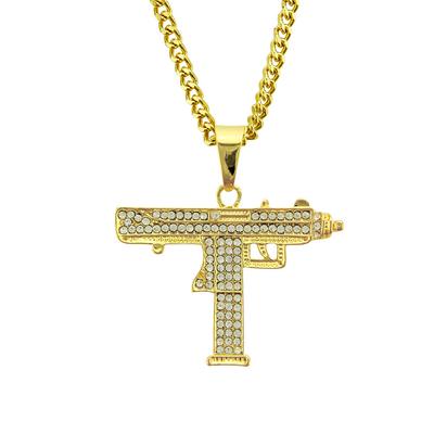 Europäische Hip Hop Modische Goldene Uz Gun Anhänger Halskette männer Legierung Strass Glänzende Asiatische Maschine Gun Halskette