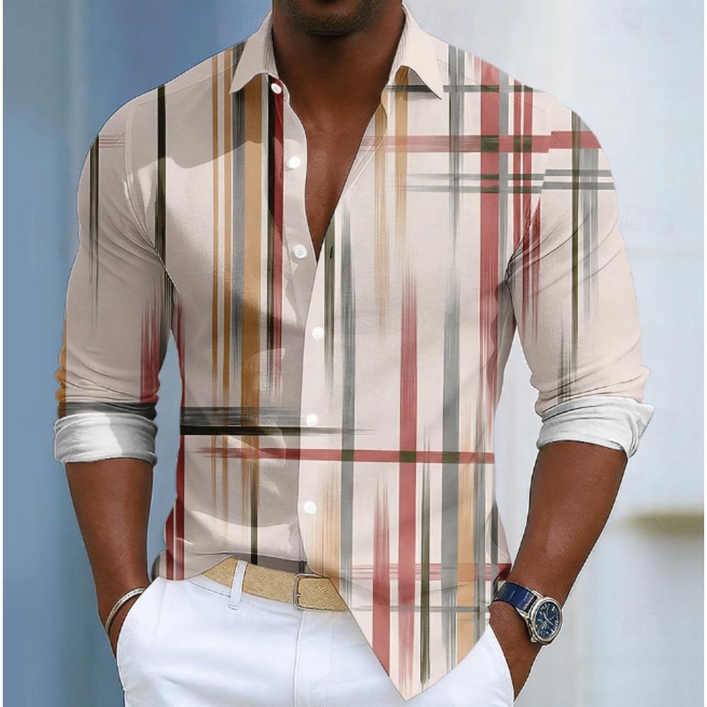 Men's Stripe Printed Long Sleeve Shirts Casual Cardigan New Button Holiday Fashion Shirts