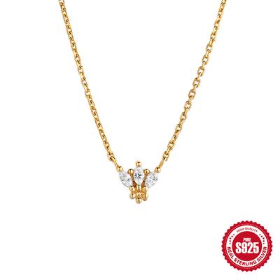 Gold, Stylish Simple Wind S925 Sterling Silver Crown Horse Eye Diamond Women'S Clavicle Necklace