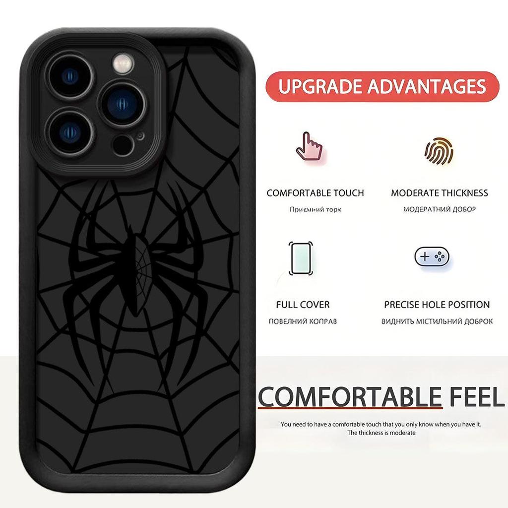 Black Spider Web Groove Style Phone Case for iPhone 14/15/16/17 Pro Max