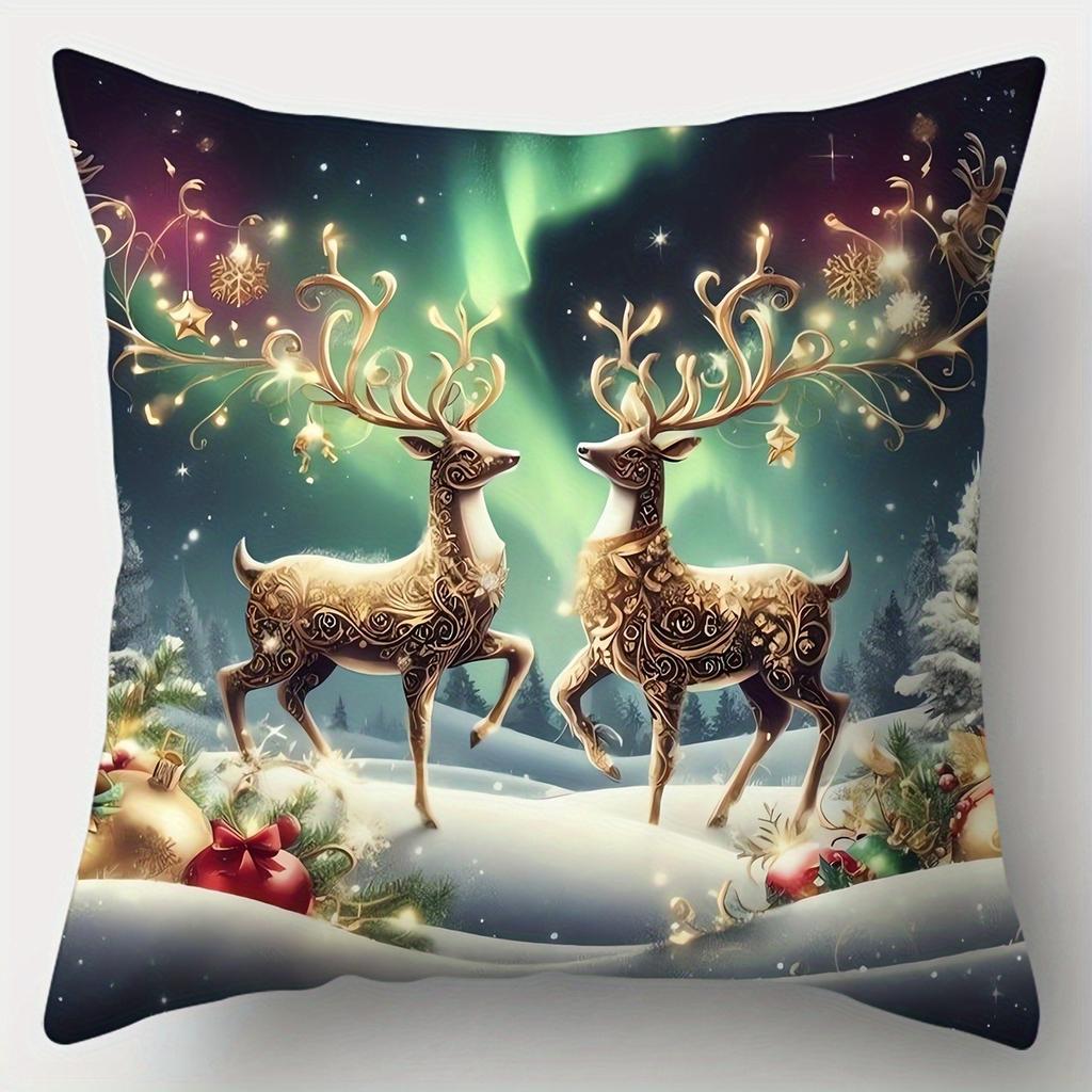 Home Decor Christmas Scenes: Santa, Deer, Snowmen Decor Pattern Cushion Cover Suitable For Sofa Bedroom Car Pillow Cover