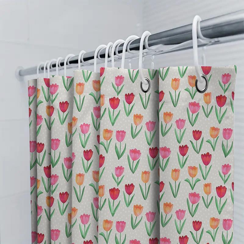Floral Shower Curtain Botanical Tulip Flowers Pattern Waterproof Bathroom Decor Vintage Rustic Farmhouse Aesthetic Home Textile