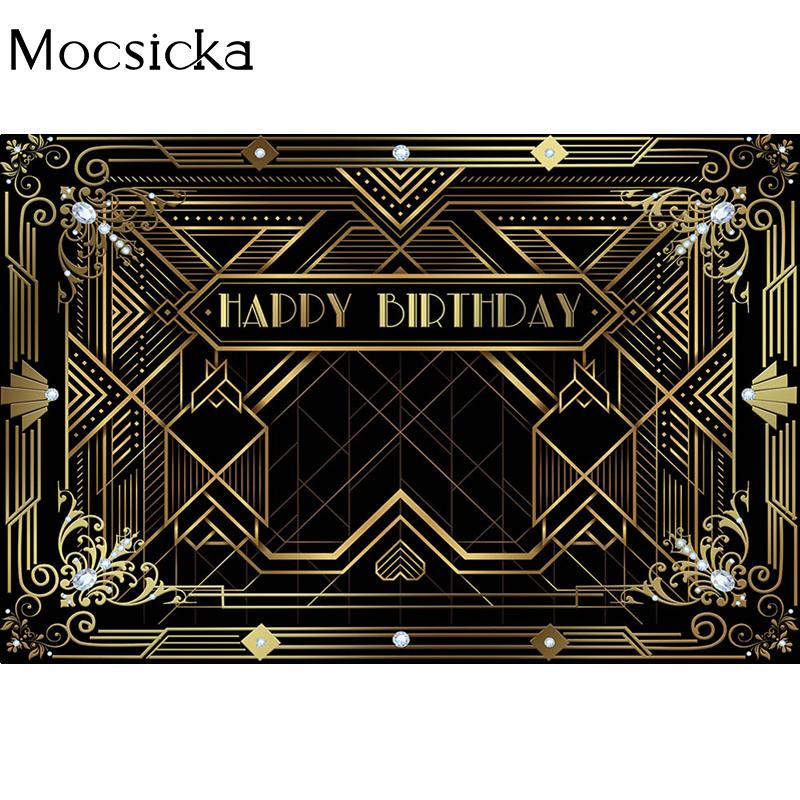 Great Gatsby Theme Birthday Party Photography Background Black Golden Line Customize Decor Backdrops Banner