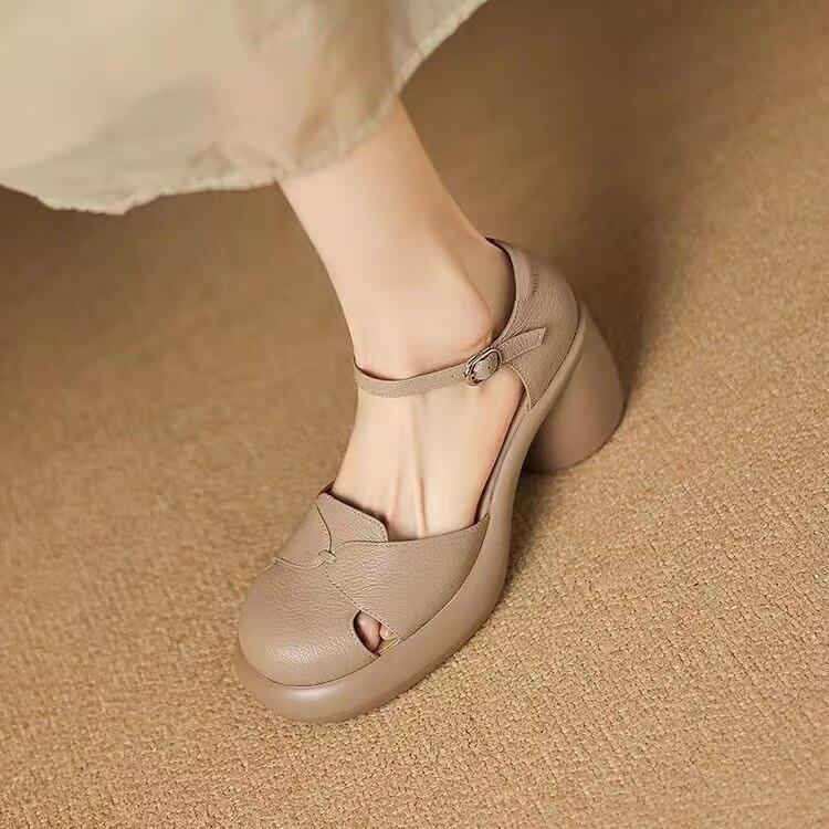 Mote 2025 Motesandaler Dame Lær Pu Rot Firkantet Roma Klovehæler Slides Gummi Lave Sandaler Dame Lave Klovehæler Slides