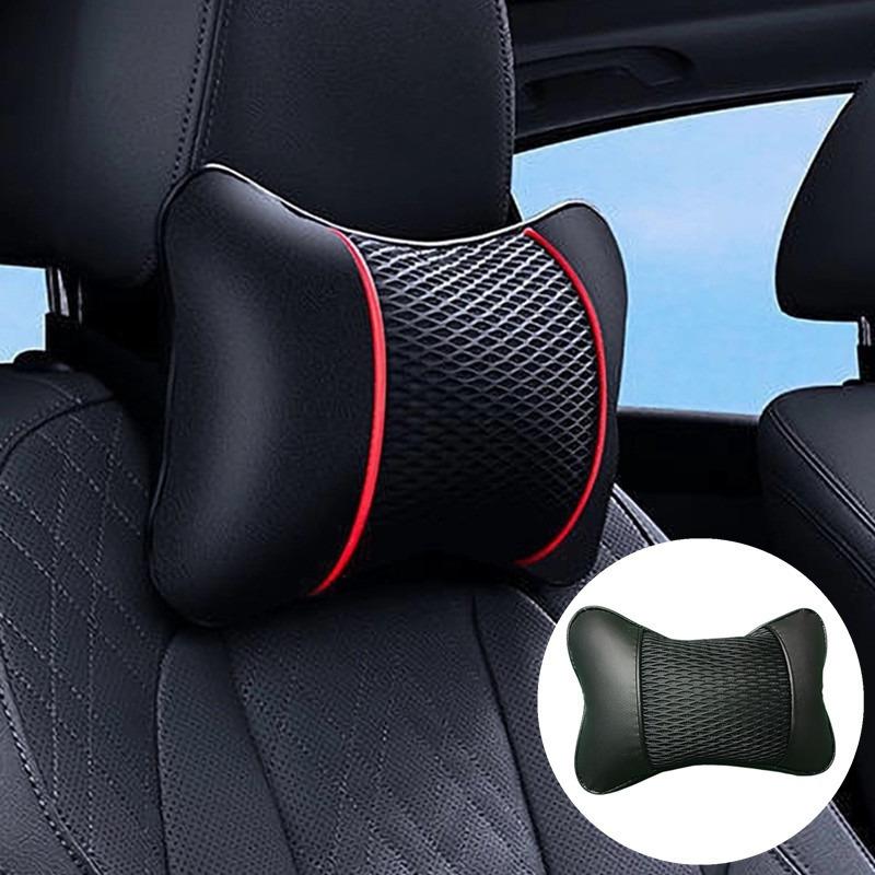 2PCS Car mesh ice silk headrest for neck protection, paired with genuine leather pillows for car neck and interior accessories