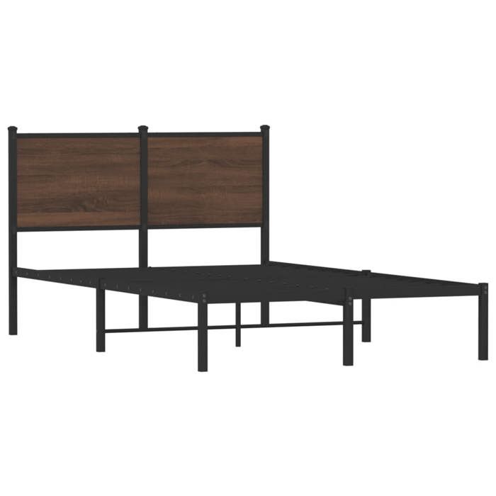 VidaXL Metal Bed Frames with Brown Oak Headboard 120x190 Cm, Double Bed, Bedroom Furniture, Bed 4007762