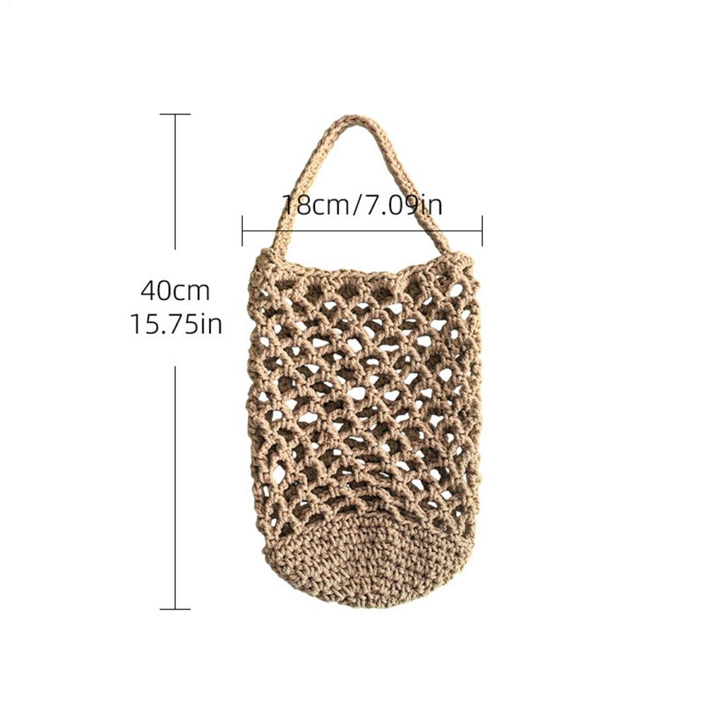 Hand Woven Boho Fruit & Vegetable Storage Bag Reusable Mesh Produce Bag Potato Onion Wall Hanging Holder for Farmhouse Kitchen