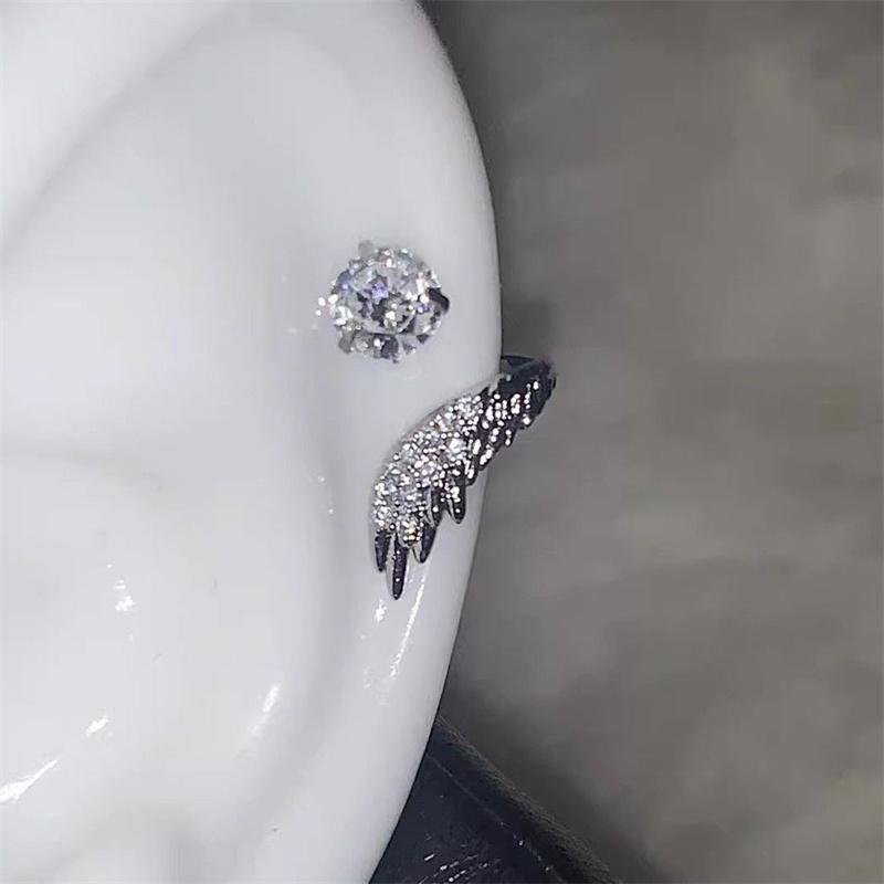 

1Pcs Silver Color Wing 316L Stainless Steel Ear Bone Nail For Women Fashion Full Of Rhinestone Earrings Accessories Jewelry Gift