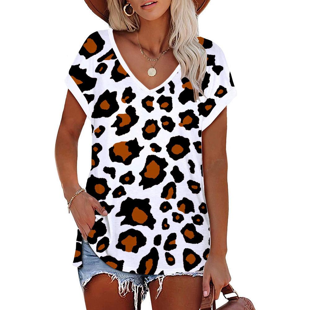 Women's T-shirt 3D Pattern Printed Casual Short Sleeved V-Neck Top Fashionable Street Women's Clothing