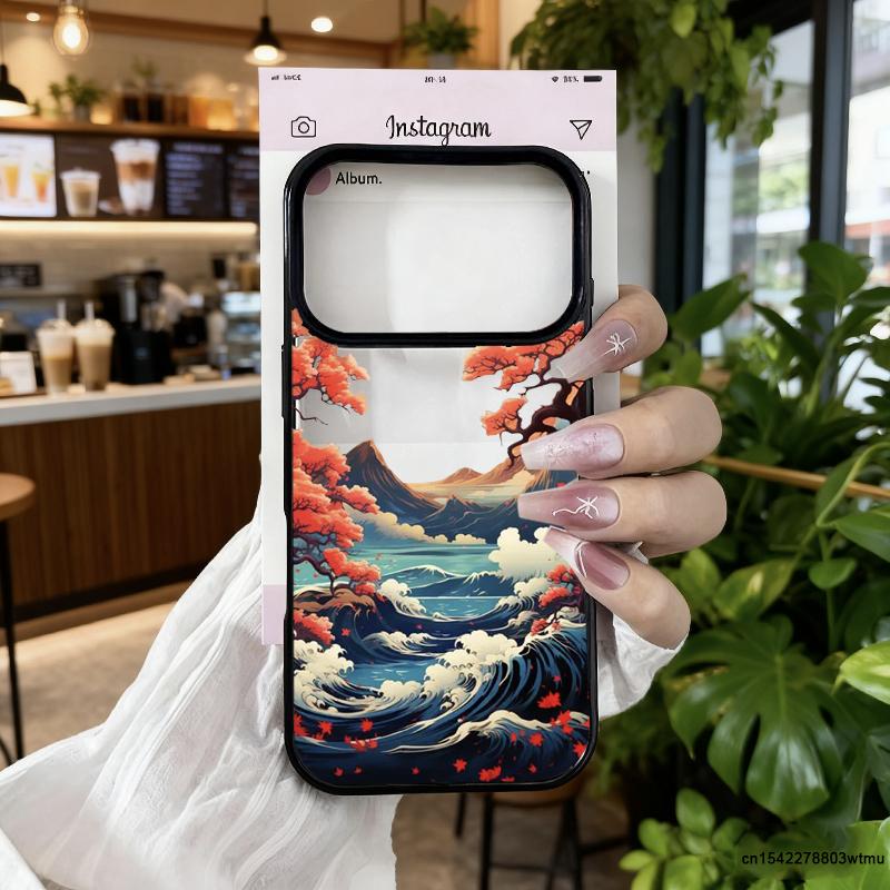 

Модный Чехол для Телефона с Пейзажем Большая Синяя Волна для IPhone 17 Pro Max Air 16 15 14 13 12 11 Ручная Роспись Вишневый Цвет Жесткая Крышка iPhone XS Max