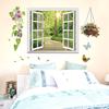 Forest Path Fake Window Wall Sticker Rustic Country Home Decor Vintage Wall Art Living Room Bedroom Wall Decoration Background Peel and Stick
