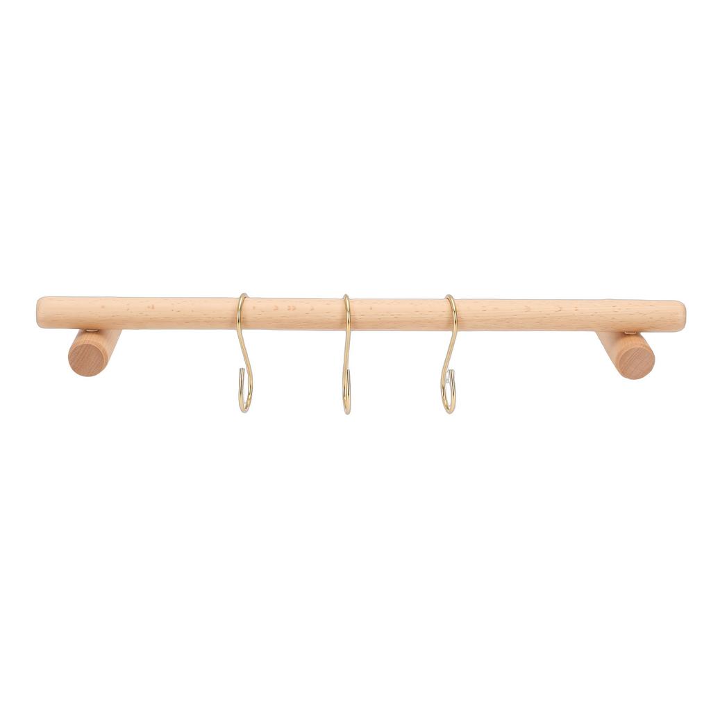 Wooden Towel Rack 45cm with 3 S Hooks Wall Mounted Towel Holder Hanger for Bathroom