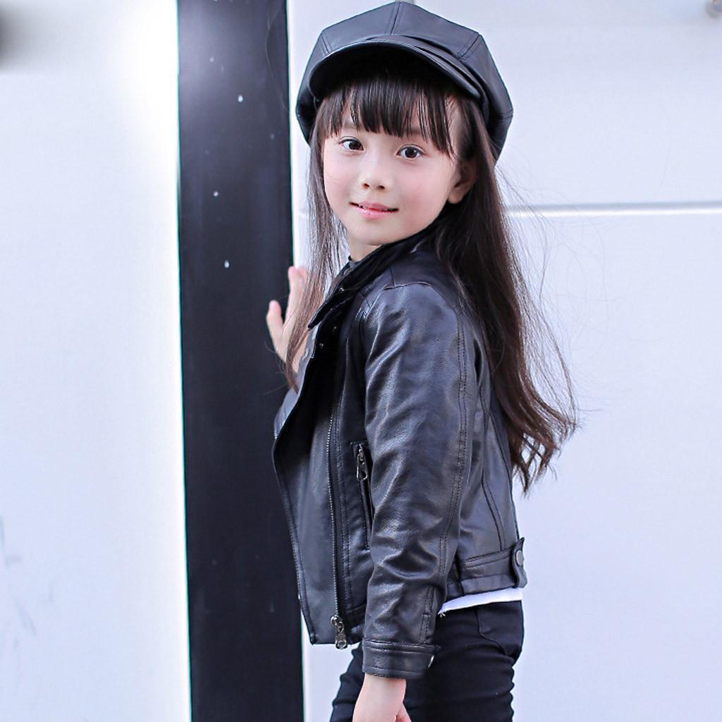Kids Baby Girls Boys Long Sleeve Solid Outwear Leather Coat Short Jacket Clothes