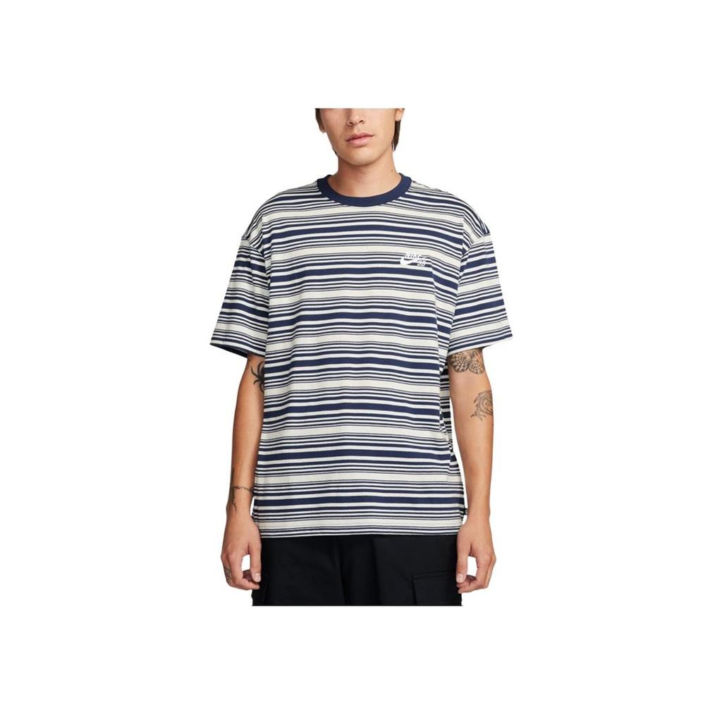 Nike SB Gestreiftes Rundhals-Casual-Kurzarm-T-Shirt Herren-Tops Weiß Blau FQ3712410