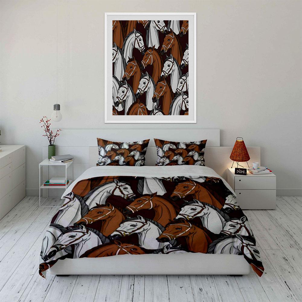 "Elegant Horse Pattern Three-Piece Set" Kid's and Adults' Bedroom Decor, Exquisite Three-piece Bedding Set Gift