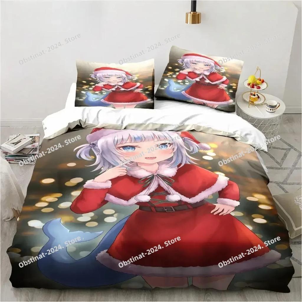 Kawaii Gawr Gura Cute Girl My Angle Bedding Set Printed With Pillowcase Bed Duvet Cover Soft Single Double Queen Super King Size