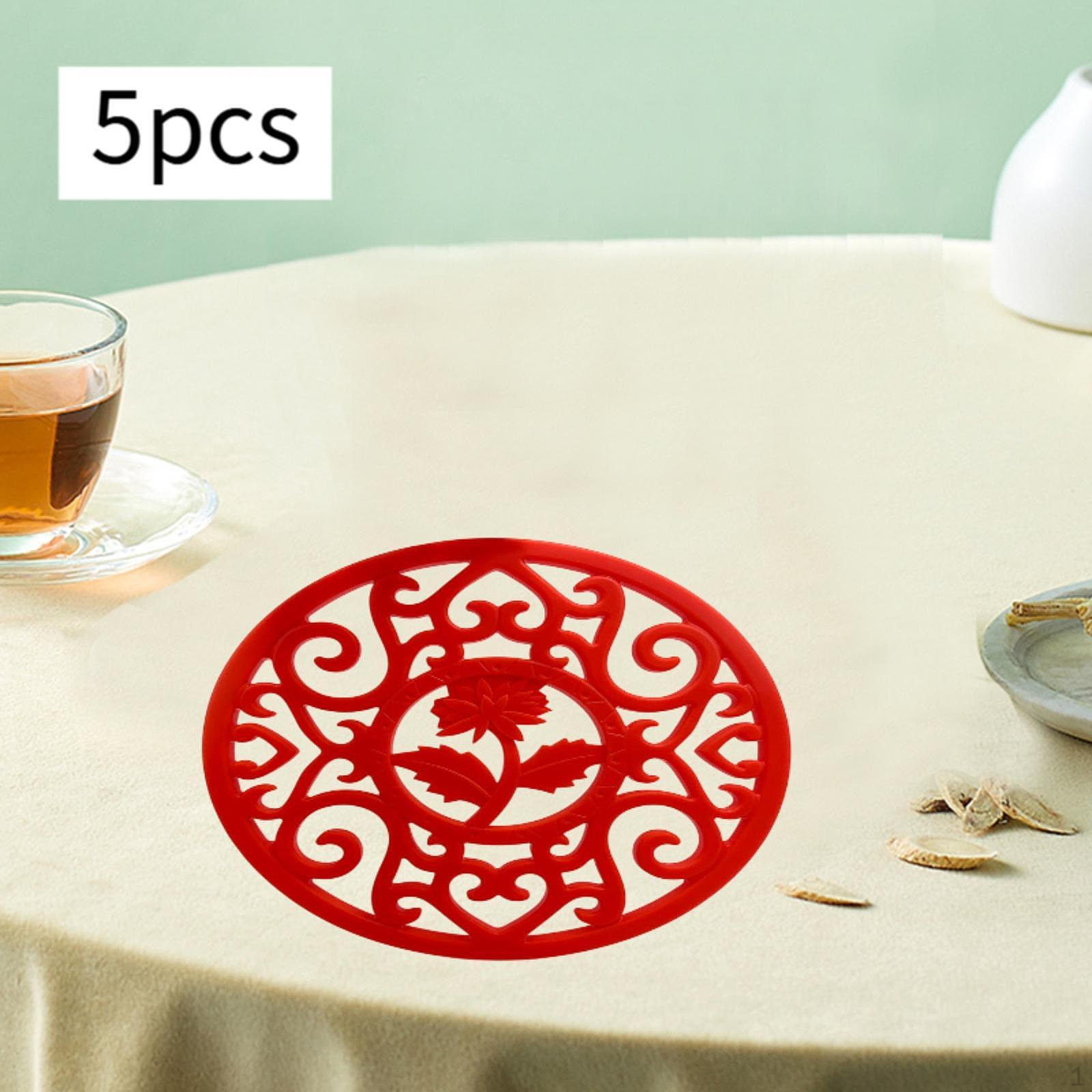 

5 штук силиконовый коврик для кухни подставка и подставка для напитков красный