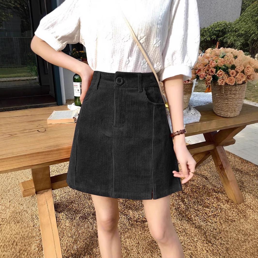 

Women s High Waist Black Corduroy A-Line Mini Skirt - Spring/Autumn 2024, Plus Size, Slimming, Petite Extra Small кофейный