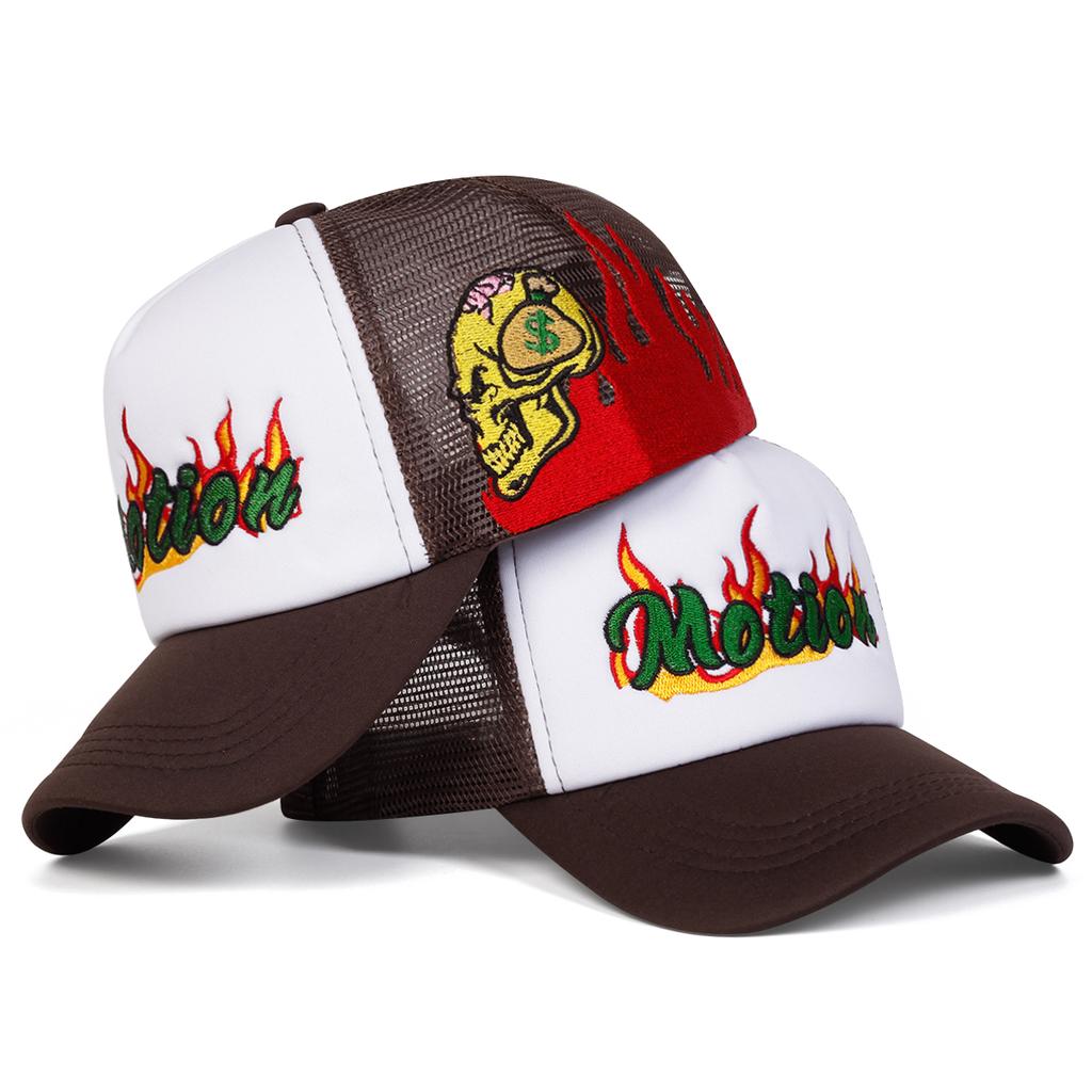 Men Motion Flame Side Skulls Embroidered Baseball Cap Mesh Hat Outdoor Adjustable Sunscreen Leisure Hat Spring Autumn Travel Tourism Beach Vacation