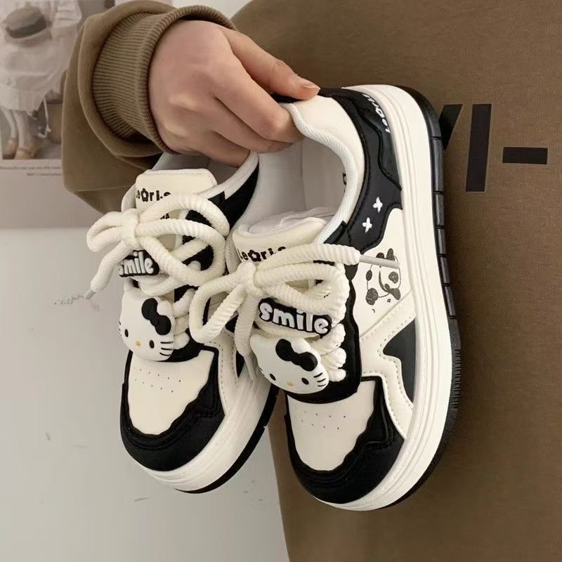 2025 autumn explosion panda black and white cute little white shoes children versatile cute casual student cartoon sneakers