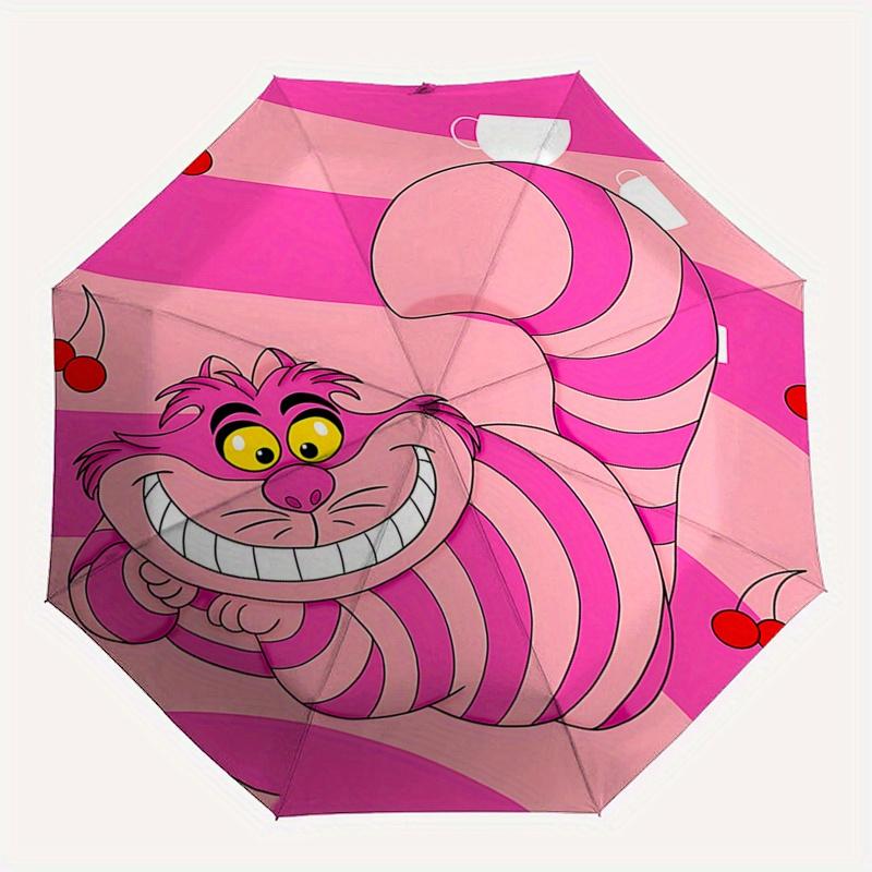 Disney Cheshire Cat, Alice in Wonderland Automatic Open/Close Fashion umbrella - Cute Umbrella with Cute Design, Portable 3-Fold Compact Umb