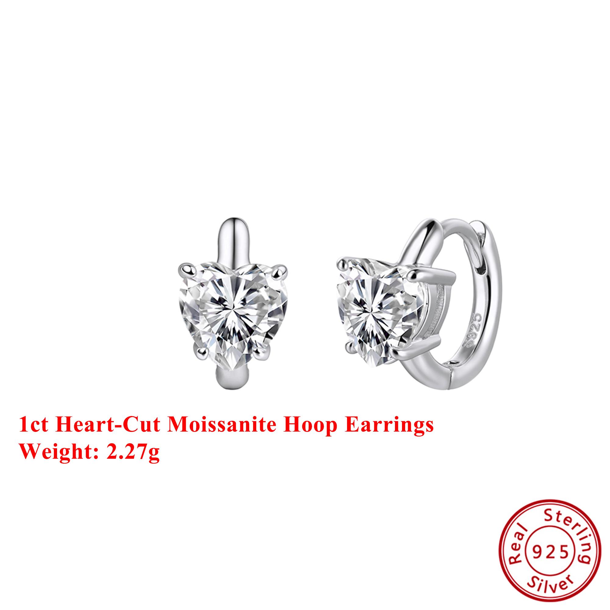 

Effie Queen 925 Solid Sterling Silver 14k Gold Heart Cut Moissanite Hoop Earrings Romantic Jewelry for Women Wedding Party MOE21 серебряный