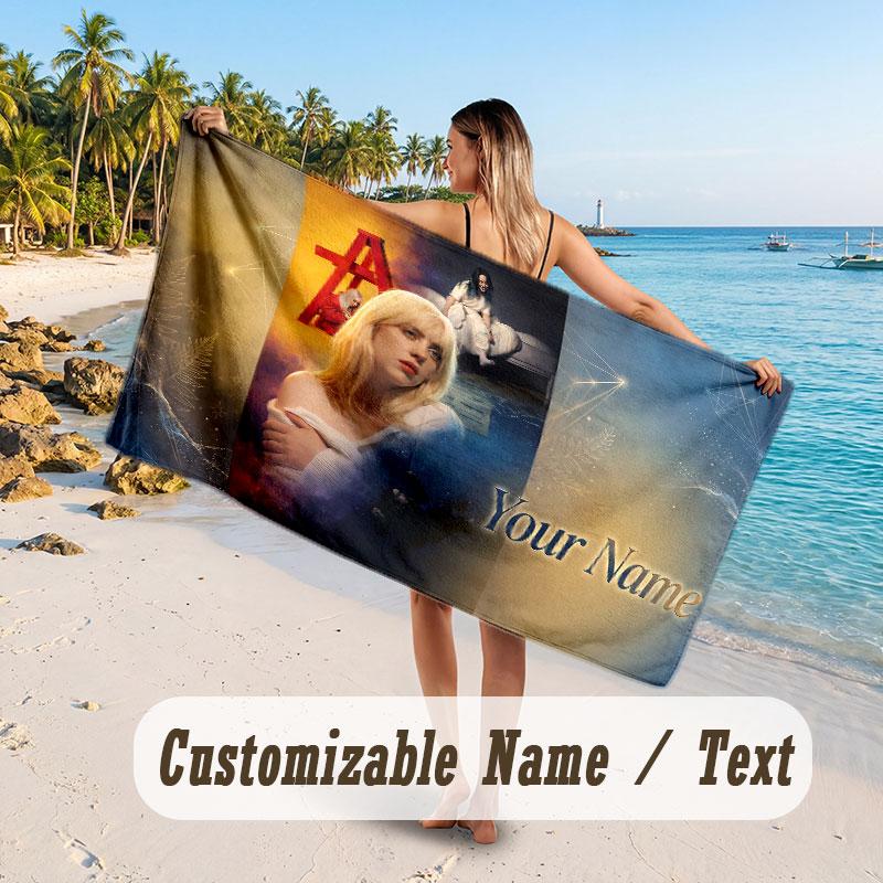 Custom Name Large Beach Towel,Billie Eilish Quick Absorbent Towel For Outdoor Travel Poolside